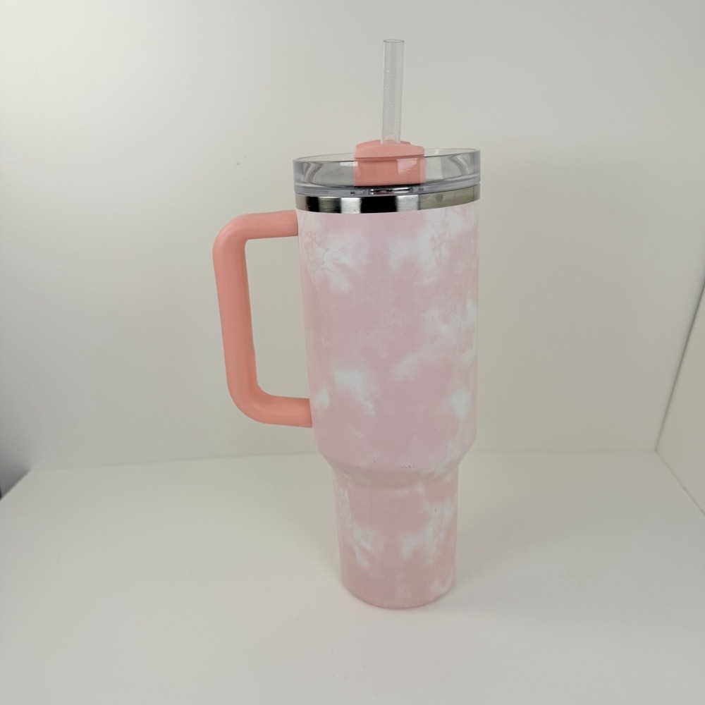 STANLEY 40 oz Tumbler Peach Tie Dye Pink With Straw Handle - Picture 3 of 9